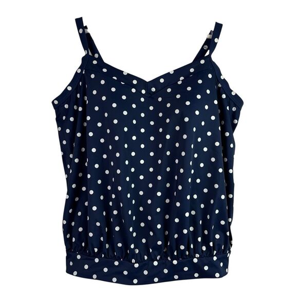 Lands’ End Blouson Navy & White Dot Tankini Top size 2X - Picture 1 of 7